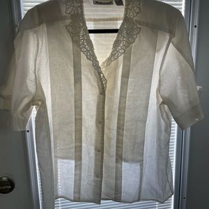 Vintage 1980s Weathervane White Size 12 Pleated Button Down Short Sleeve Shirt